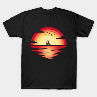 Vintage Sunset Sunshine Summer Vacation Tropical Sailing Sea T-Shirt